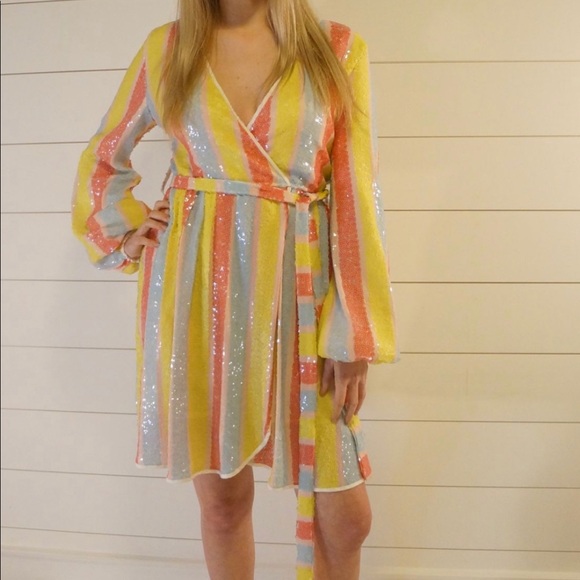 Sequin Multi Color Long Sleeve Mini Dress - Picture 2 of 2